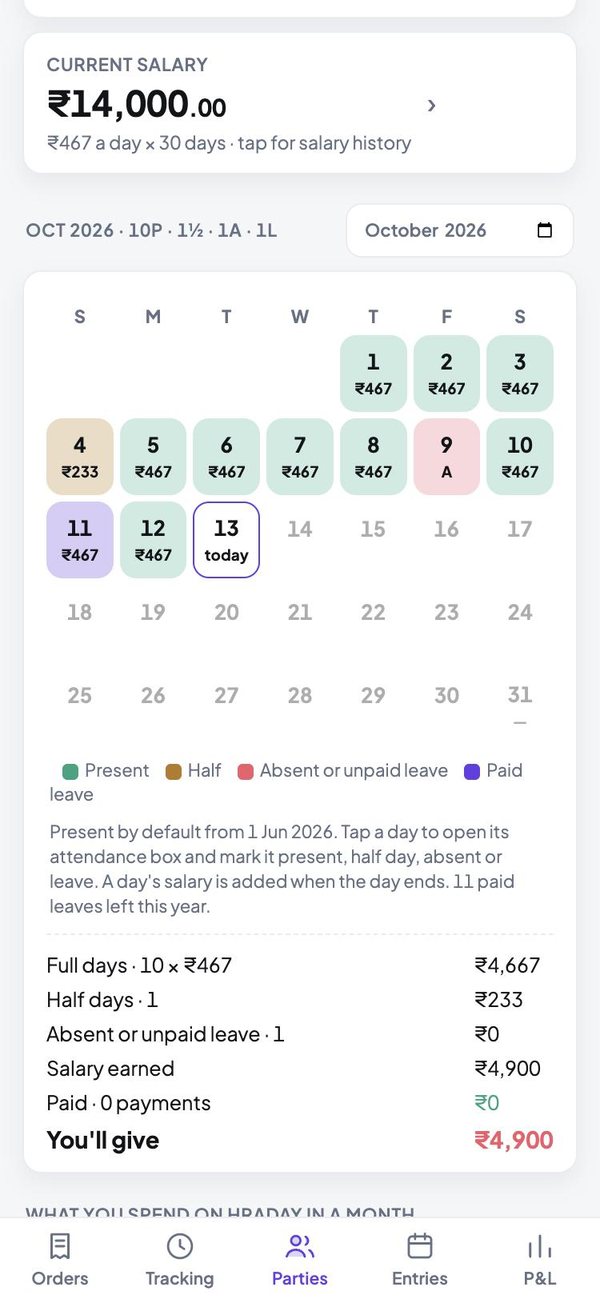 Attendance that works out the salary